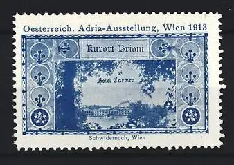 Reklamemarke Wien, Adria-Ausstellung 1913, Brioni, Hotel Carmen