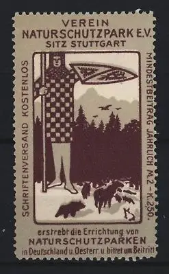 Reklamemarke Stuttgart, Verein Naturschutzpark e.V., Schutzpatron mit Herde im Wald