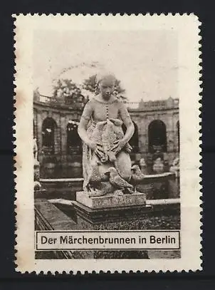 Reklamemarke Berlin, Der Märchenbrunnen, Skulptur einer Frau mit Tieren