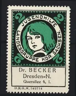Reklamemarke Dresden, Jugendhilfe Landesgruppe Kgr. Sachsen, Querallee 4