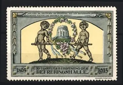 Reklamemarke Kelheim, 50 Jahre Eröffnung Befreiungshalle, 1863-1913