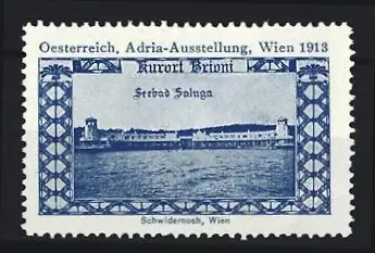 Reklamemarke Wien, Adria-Ausstellung 1913, Brioni, Strand Saluga
