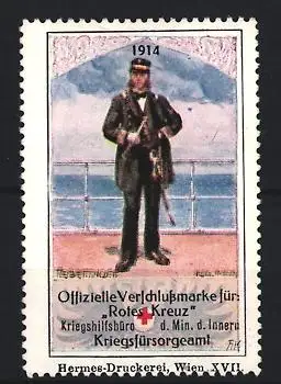 Reklamemarke Offizielle Verschlussmarke für Rotes Kreuz, Kriegsfürsorgeamt, Decksoffizier der Marine