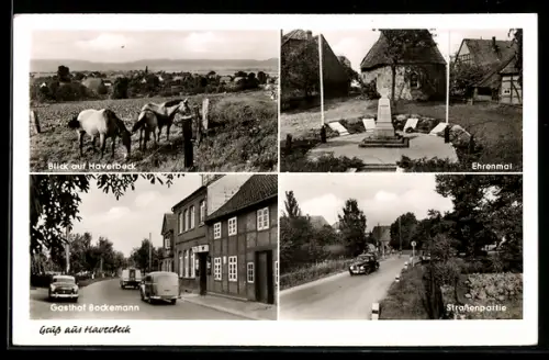 AK Haverbeck, Ehrenmal, Gasthof Bockemann, Strassenpartie, Ortsansicht