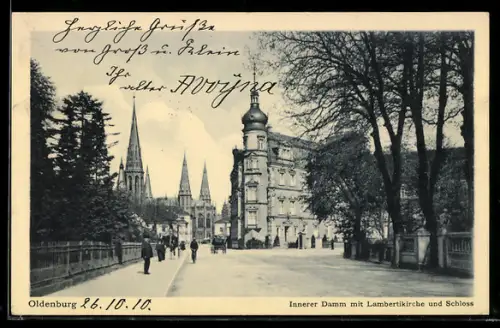 AK Oldenburg, Strasse Innerer Damm, Lambertikirche, Schloss