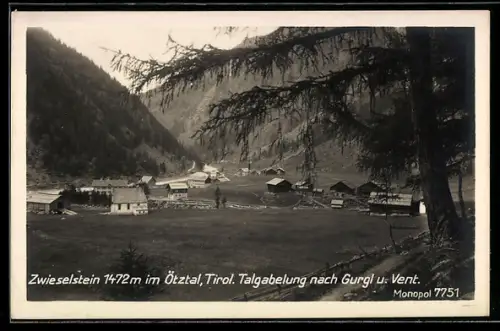 AK Zwieselstein im Ötztal, Talgabelung nach Gurgl und Vent
