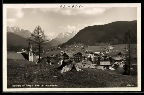 AK Seefeld i. Tirol, Ortsansicht mit Kirche und Karwendel