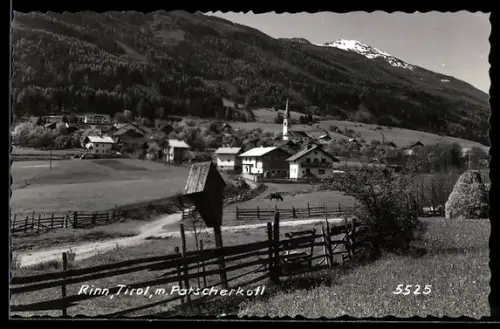 AK Rinn /Tirol, Ortsansicht mit Bildstock und Patscherkofl