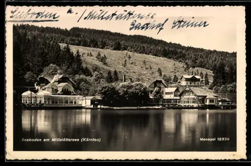AK Seeboden am Millstättersee, Seepartie mit Pavillons und Ufergebäuden