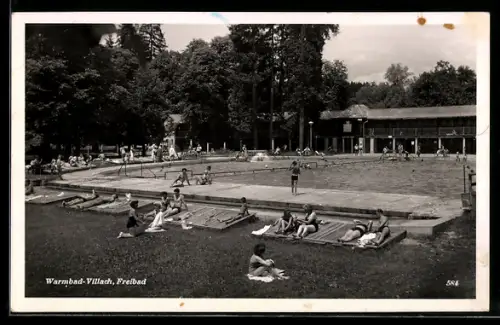 AK Warmbad-Villach, Freibad, Liegewiese u. Gebäude
