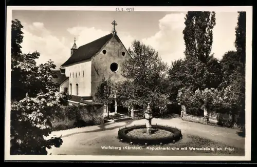 AK Wolfsberg /Kärnten, Kapuzinerkirche mit Wenzelsäule am Priel