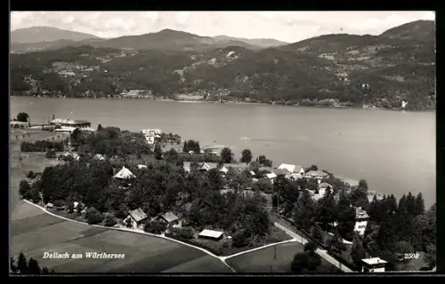 AK Dellach am Wörthersee, Gesamtansicht mit See aus der Vogelschau