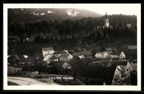 AK Feistritz an der Gail, Ortspanorama mit Kirche