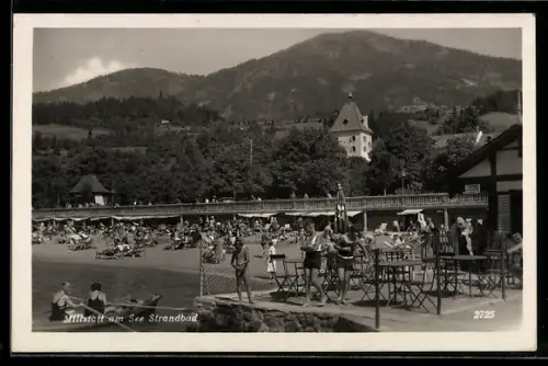 AK Millstatt am See, Strandbad, Brücke, Turmgebäude