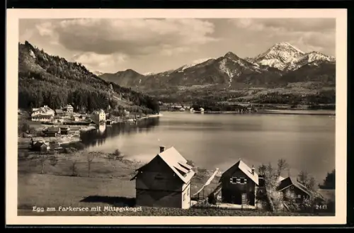 AK Egg am Faakersee, Seeufer mit Häusern und Mittagskogel