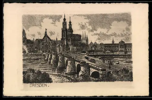 Künstler-AK Dresden, Blick zur Hofkirche