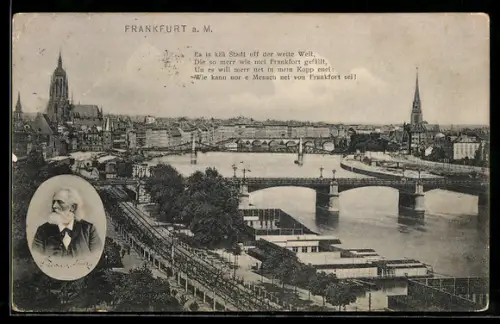 AK Frankfurt a. M., Mainbrücke, Dom, Stadtpanorama
