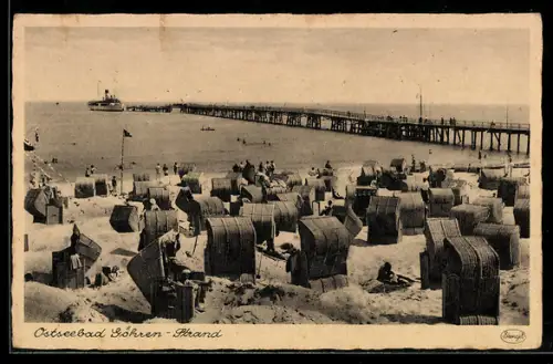 AK Göhren, Strand, Seebrücke, Strandkörbe, 