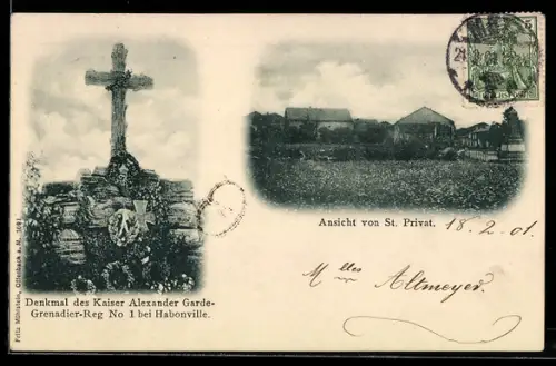 AK St Privat, Ortsansicht, Denkmal des Kaiser Alexander Garde-Grenadier-Reg No 1 bei Habonville