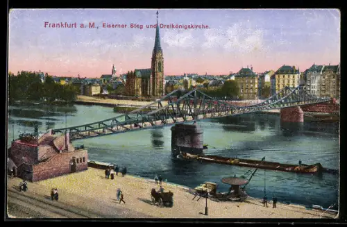 AK Frankfurt a. M., Eiserner Steg, Dreikönigskirche