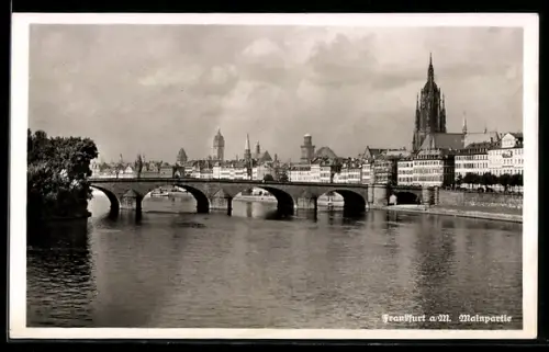 AK Frankfurt a. M., Mainpartie mit Brücke u. Dom