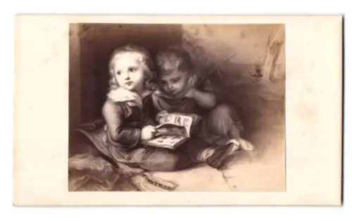 Fotografie Gemälde Kinder, Zwei Kinder mit einem Buch von C.L. Vogel