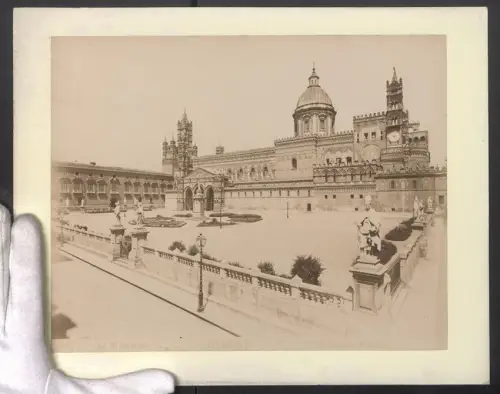 Fotografie G. Incorpora, Palermo, Ansicht Palermo, Cattedrale, Vorhof mit Figuren, Grossformat 31 x 24cm