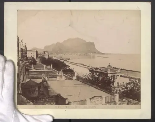 Fotografie G. Incorpora, Palermo, Ansicht Palermo, Foro Italico e Monte Pellegrino, Grossformat 31 x 24cm