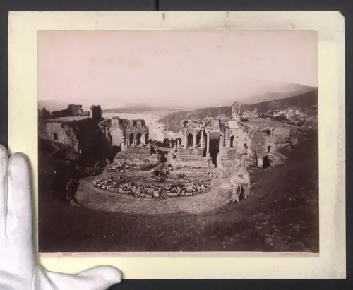 Fotografie G. Sommer, Napoli, Ansicht Taormina, Teatro Greco, Ruinen, Grossformat 31 x 24cm