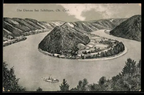 AK Haibach ob der Donau, Schlögen, Donauschlinge mit Ausflugsschiff