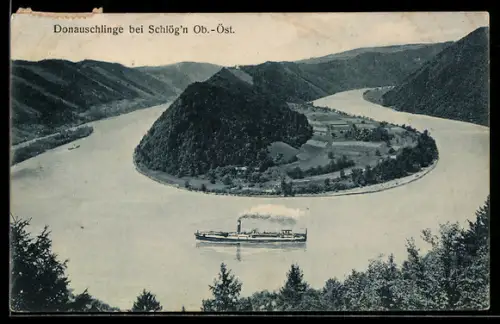AK Haibach ob der Donau, Schlögen, Donauschlinge mit Dampfer