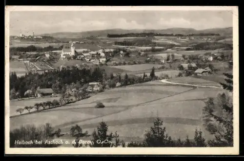 AK Haibach bei Aschach, Panorama mit Kirche und Feldern