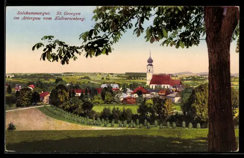 AK St. Georgen im Attergau, Blick vom Kalvarienberg
