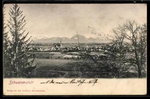 AK Schwanenstadt, Panorama mit Kirche