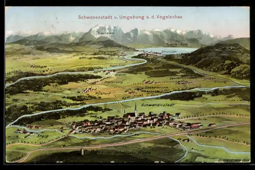 AK Schwanenstadt bei Viecht, Umgebung a. d. Vogelschau