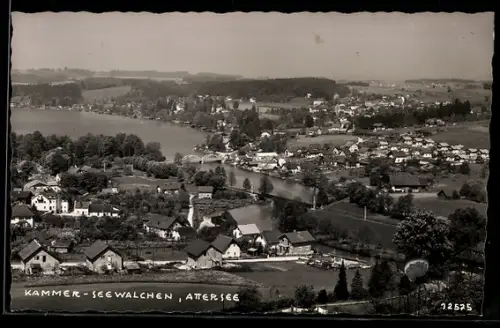 AK Kammer-Seewalchen /Attersee, Panorama mit See und Ort