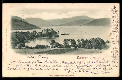 AK Kammer a. Attersee, Schloss mit Gebirgspanorama