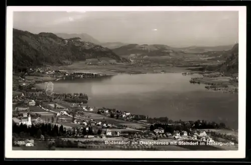 AK Bodensdorf am Ossiachersee, Ortsansicht mit Steindorf im Hintergrund