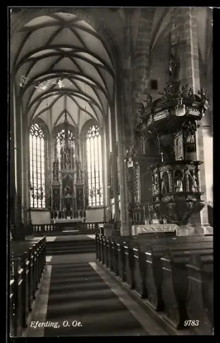 AK Eferding /O. Ö., Kirche, Innenansicht mit Altar und Kanzel
