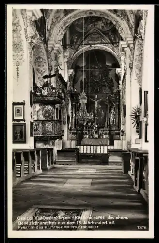AK Ossiach am Ossiachersee, Kircheninneres des ehem. Benediktinerstiftes mit Fresken