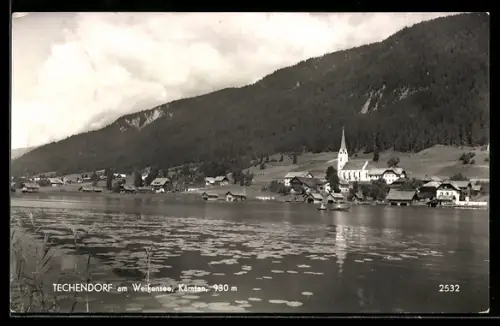 AK Techendorf am Weissensee, Panorama mit Kirche und See