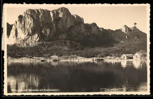AK St. Lorenz am Mondsee, See mit Drachenstein