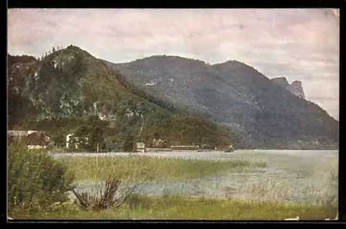 AK Scharfling /Mondsee, Totalansicht mit Gebirgspanorama