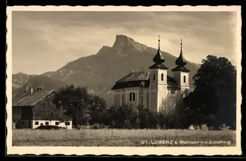 AK St. Lorenz a. Mondsee, Kirche mit Schafberg