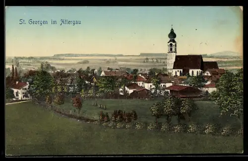 AK St. Georgen im Attergau, Teilansicht mit Kirche