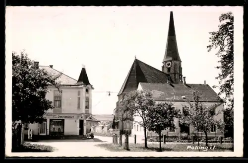 AK Polling i. I., Kaufhaus Franz Zweimüller und Kirche