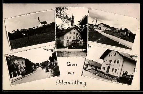 AK Ostermiething, Gasthof, Kirche, Strassenpartie