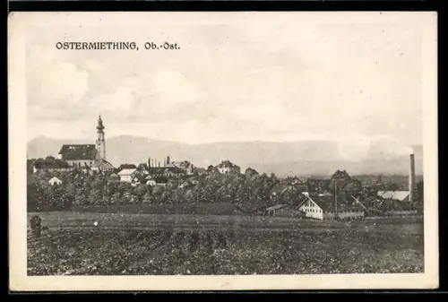 AK Ostermiething /Ob.-Öst., Teilansicht mit Kirche