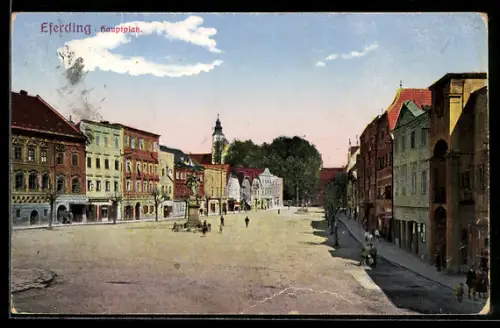 AK Eferding, Hauptplatz mit Denkmal
