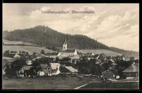 AK Unterweissenbach /Oberösterreich, Ortspanorama mit Kirche